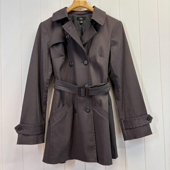 AGB Womens Y2K Classic Corpcore Career Trench Pea Coat Size 8 Brown Minimalist - Picture 1 of 7